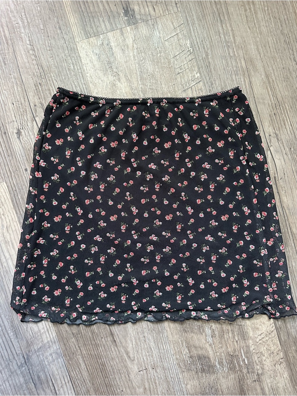 Urban Outfitters Black Mini Skirt with Pink Floral Print
